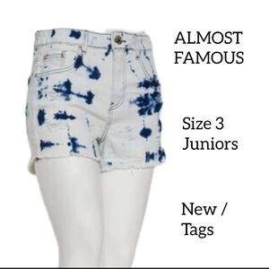ALMOST FAMOUS SUPER.HIGH RISE, TIE DYE ,DISTRESSED DENIM SHORTS SIZE JUNIORS 3
